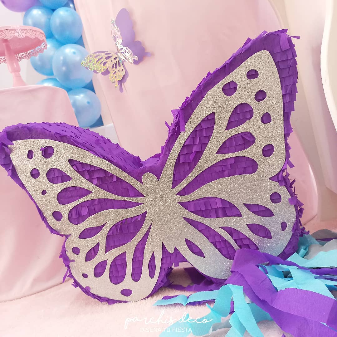 Piñata de mariposa con cuerda para fiesta de cumpleaños de niñas,  decoraciones de hadas para celebraciones temáticas de flores (tamaño  pequeño, 16.5 x