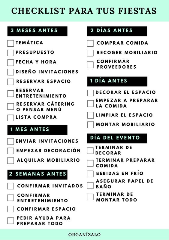 checklist de quinceañera
