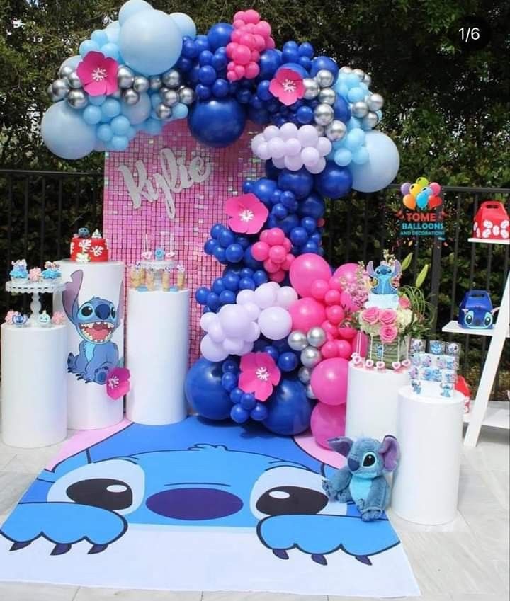  Lilo and Stitch - Suministros para fiesta de cumpleaños,  recuerdos de fiesta de Lilo y Stitch, globos de Lilo y Stitch, kit de  guirnalda de arco para decoración de fiesta para