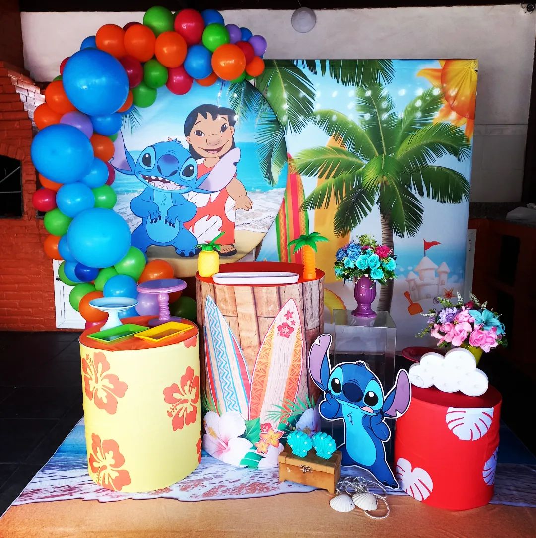 Disney-arco de globos con temática de Lilo & Stitch para fiesta de