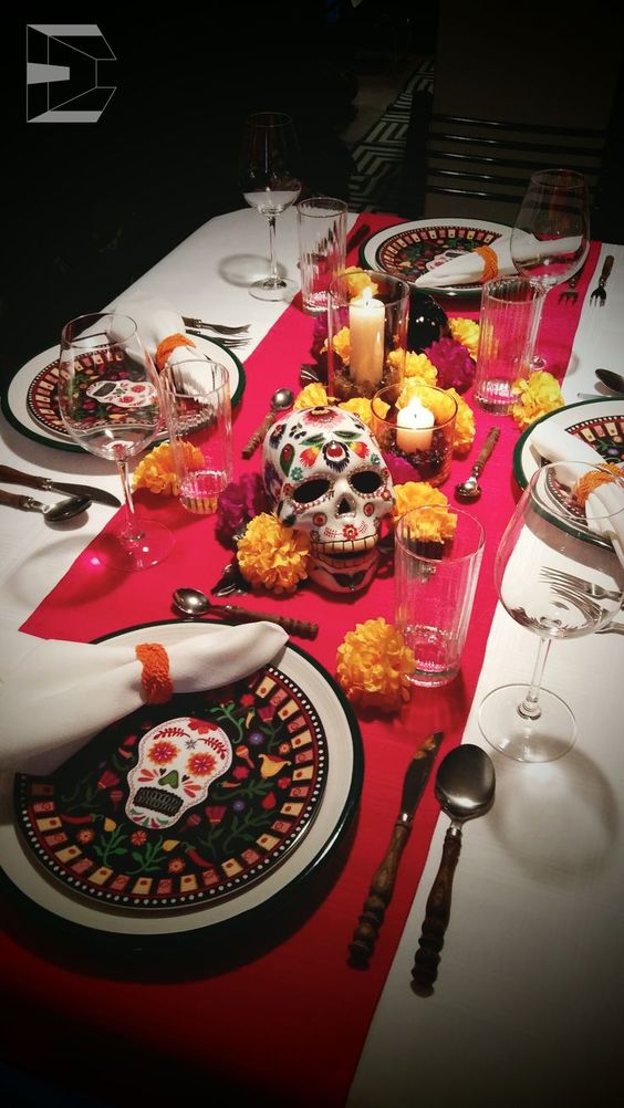 Mesa cumpleaños temática día de muertos