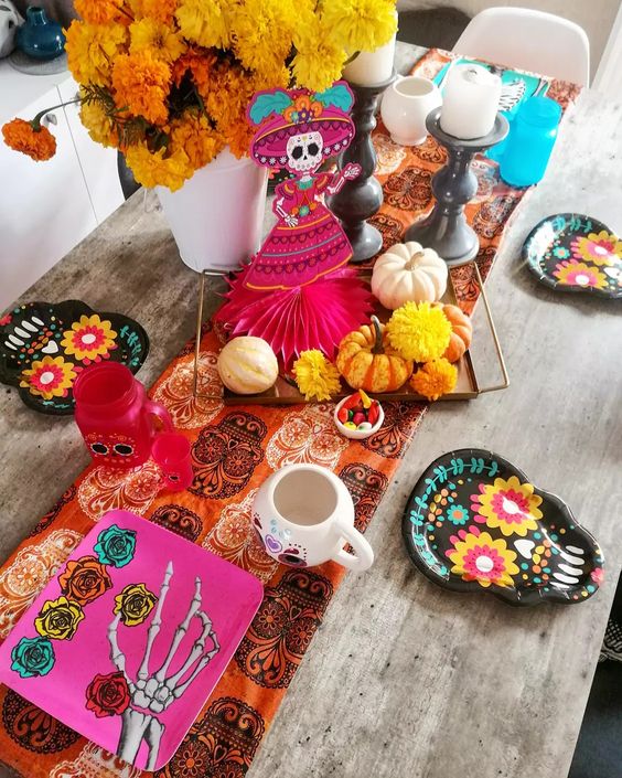 Mesa cumpleaños temática día de muertos